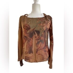 Vintage 00’s “Pretty Good” Brown Angelic Printed Blouse
